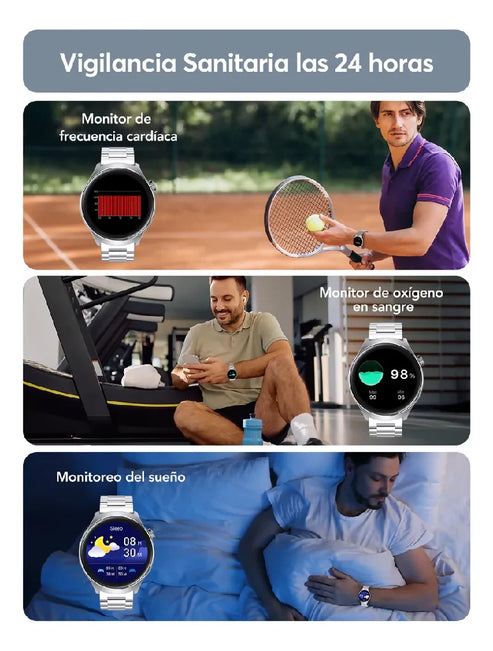 Smartwatch Metálico, Reloj Inteligente W&O Llamadas, Notificaciones, Salud, Deporte, Impermeable (color Plateado)