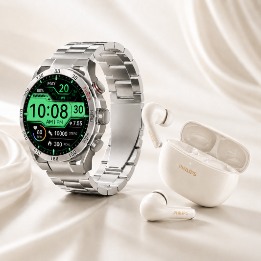 Combo Premium Filwans GTR + Philips TAT1320WT  Smartwatch AMOLED con Llamadas + Audífonos Bluetooth