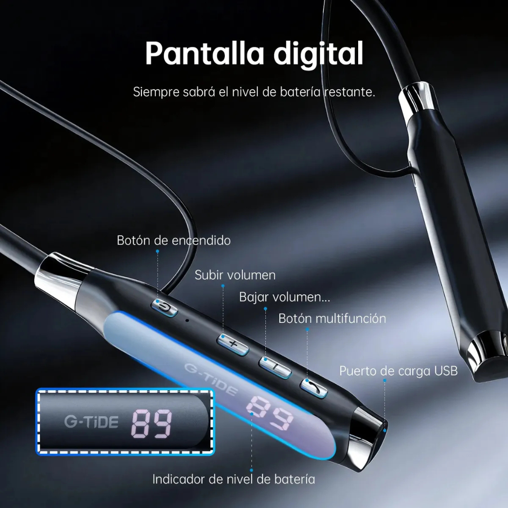 G-Tide EG22 Audífonos Neckband inalámbricos, micrófono, pantalla digital