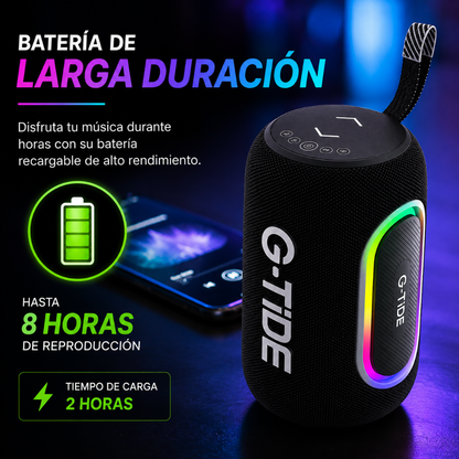 Bocina G-tide SV80. Resistente al agua con Sonido Hi-Fi y Luces LED