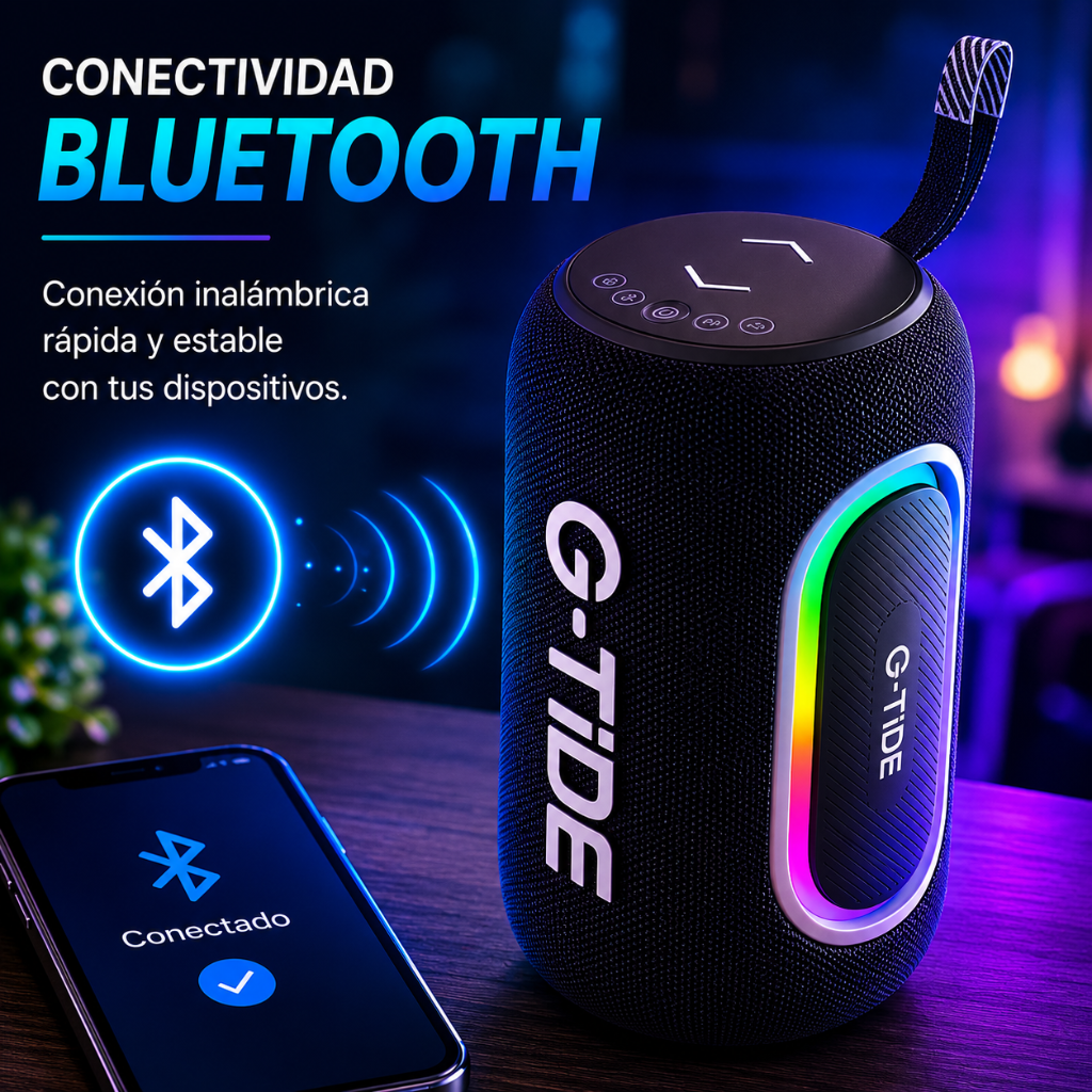 Bocina G-tide SV80. Resistente al agua con Sonido Hi-Fi y Luces LED