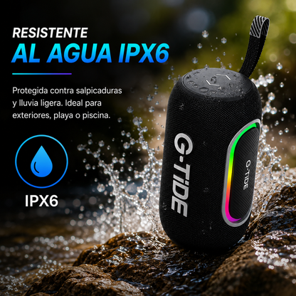 Bocina G-tide SV80. Resistente al agua con Sonido Hi-Fi y Luces LED