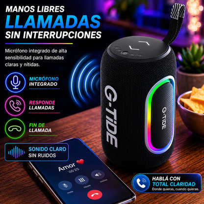 Bocina G-tide SV80. Resistente al agua con Sonido Hi-Fi y Luces LED