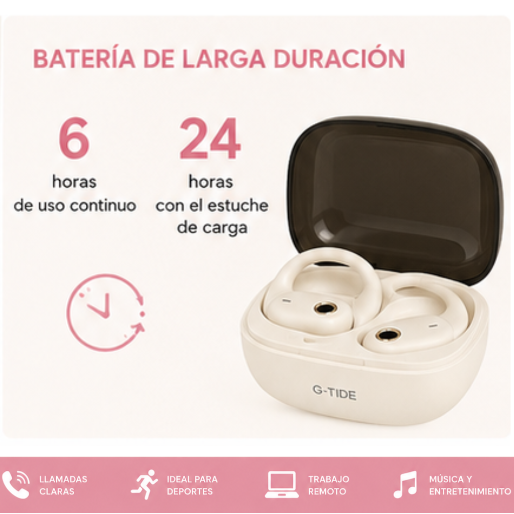 G-tide OWS 8 Audífonos Anticaídas. Bluetooth 5.4, Cancelación de Ruido y Sonido Hi-Fi. BEIGE