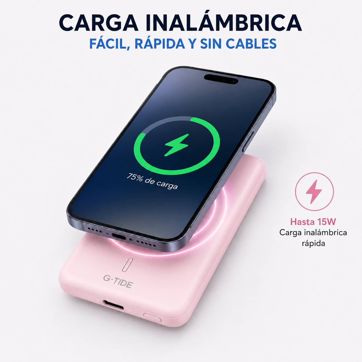 G-tide Slim01 Power bank Ultradelgada, 5000 mAh, carga rápida, carga imalambrica