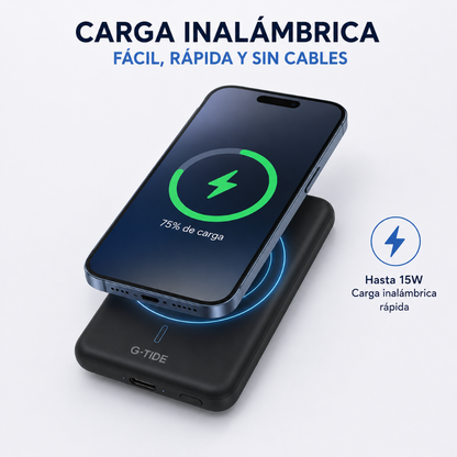 G-tide Slim01 Power bank Ultradelgada, 5000 mAh, carga rápida, carga imalambrica