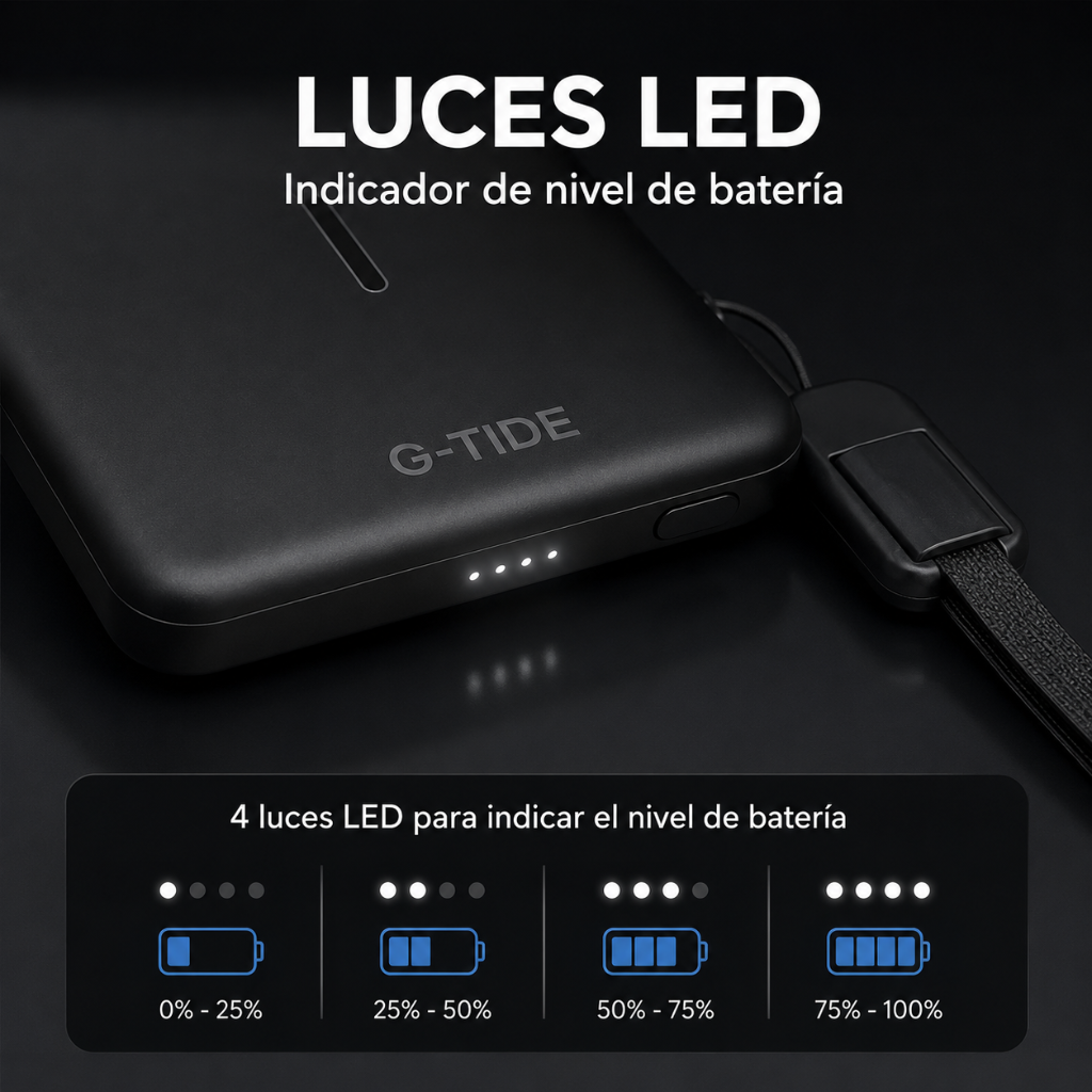 G-tide Slim01 Power bank Ultradelgada, 5000 mAh, carga rápida, carga imalambrica