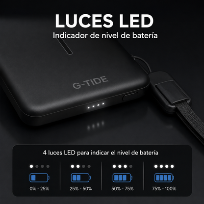 G-tide Slim01 Power bank Ultradelgada, 5000 mAh, carga rápida, carga imalambrica