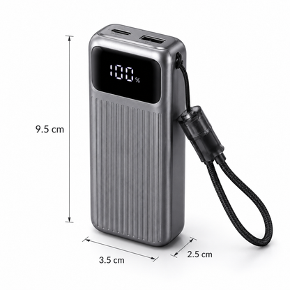 Power Bank C13 10,000mAh 22.5W Carga Rápida con Cables Integrados y Pantalla Digital