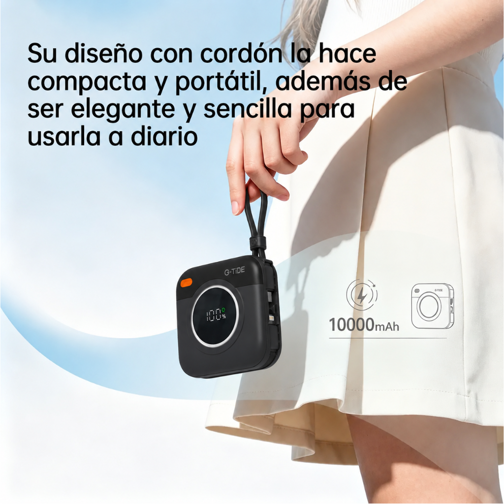Power Bank G-Tide Multi X1 – 10000 mAh, carga rápida, carga inalámbrica, pantalla digital, espejo con luz LED.