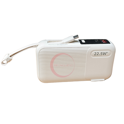 Power Bank G-Tide Traveler 10 000Mha, potencia 22.5w, cables tipo c y  iphone lightning. Con enchufe incluido