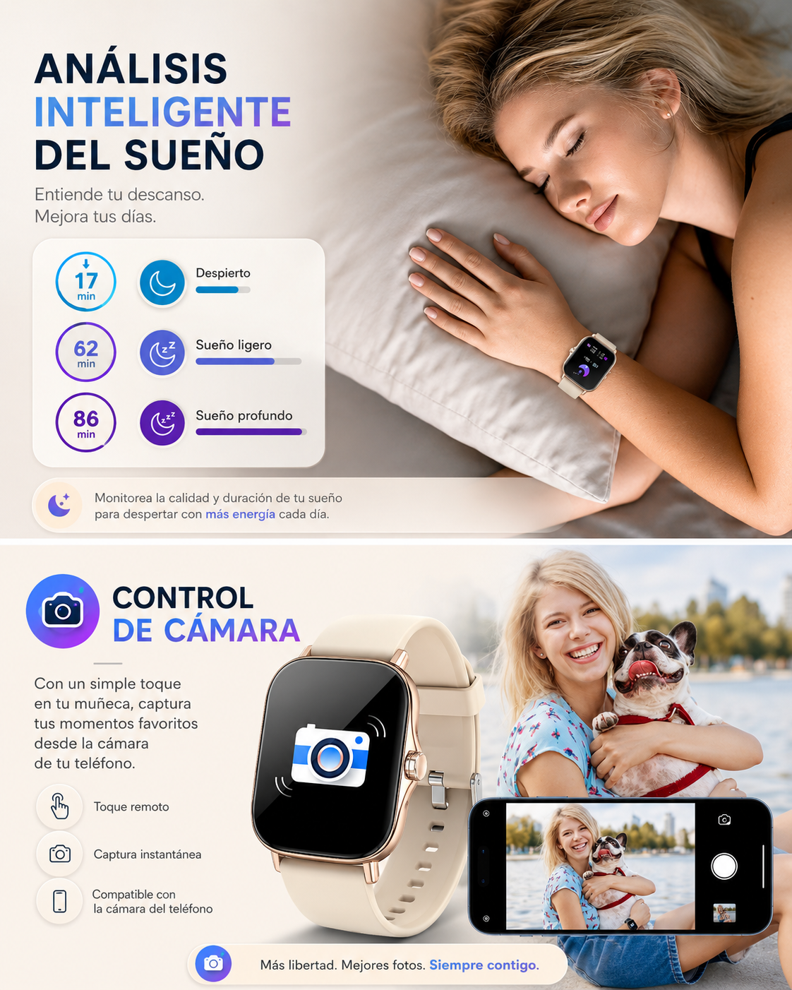 Combo Smartwatch Futurem FM13 + Audífonos HH More Mini T35 Bluetooth Ultra Compactos Dorados