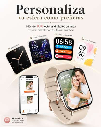 Combo Smartwatch Futurem FM13 + Audífonos HH More Mini T35 Bluetooth Ultra Compactos Dorados