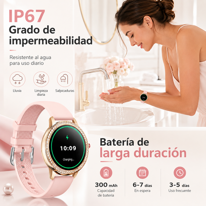 Combo Smartwatch Elegante para Dama Rosé + Audífonos G-Tide L42 Rosa + Bocina Bluetooth Sanag X6S