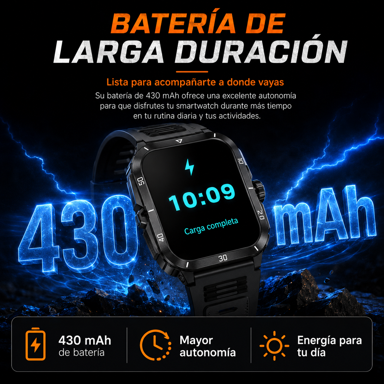 Reloj Inteligente KT71 Estilo Deportivo Militar con Pantalla 1.96” y Llamadas Bluetooth