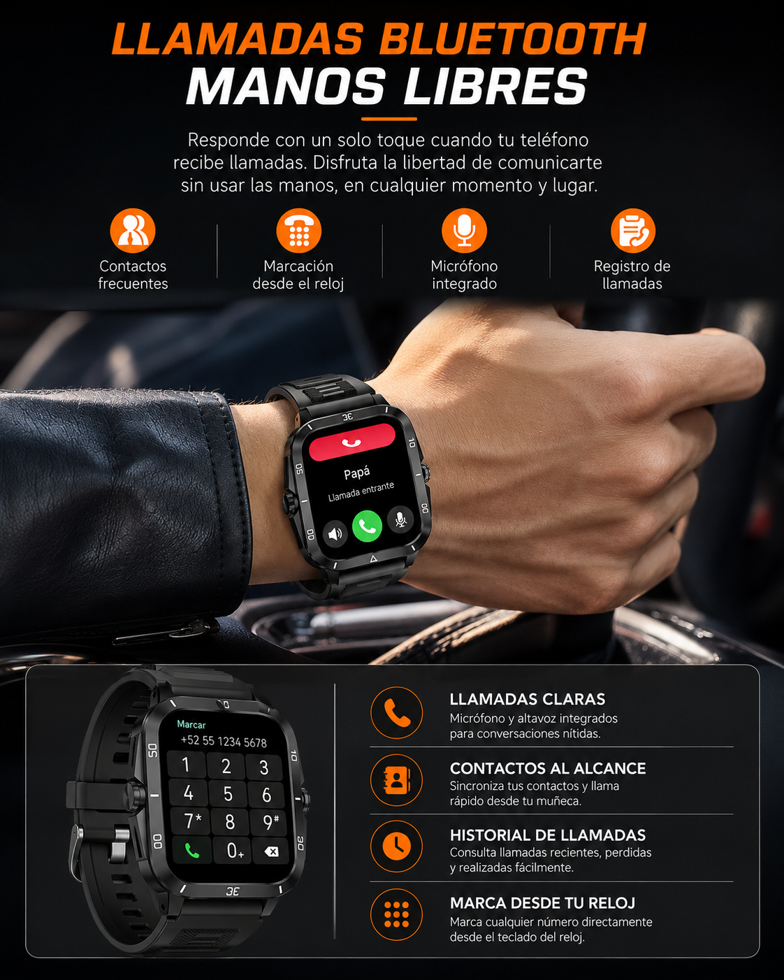 Reloj Inteligente KT71 Estilo Deportivo Militar con Pantalla 1.96” y Llamadas Bluetooth