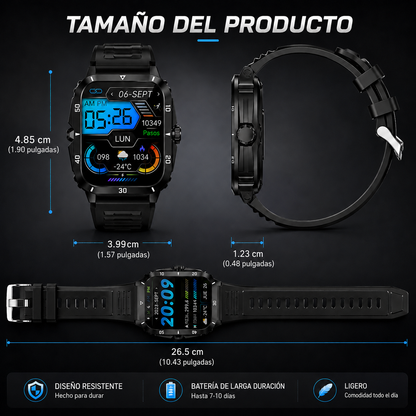 Reloj Inteligente KT71 Estilo Deportivo Militar con Pantalla 1.96” y Llamadas Bluetooth