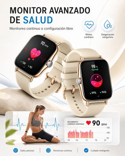 Combo Smartwatch Futurem FM13 + Audífonos HH More Mini T35 Bluetooth Ultra Compactos Dorados