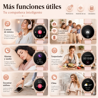 Combo Smartwatch Elegante para Dama Rosé + Audífonos G-Tide L42 Rosa + Bocina Bluetooth Sanag X6S