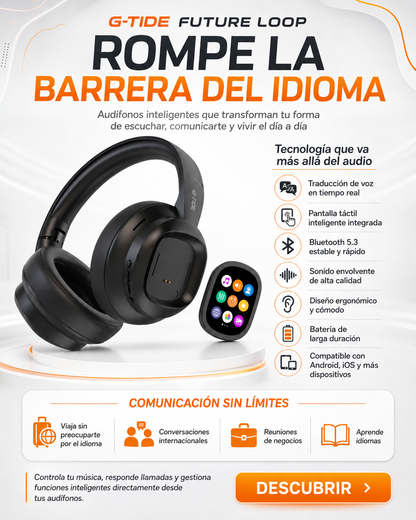 Audífonos G-Tide Future Loop con Traducción en Tiempo Real, Pantalla Táctil y Bluetooth 5.3