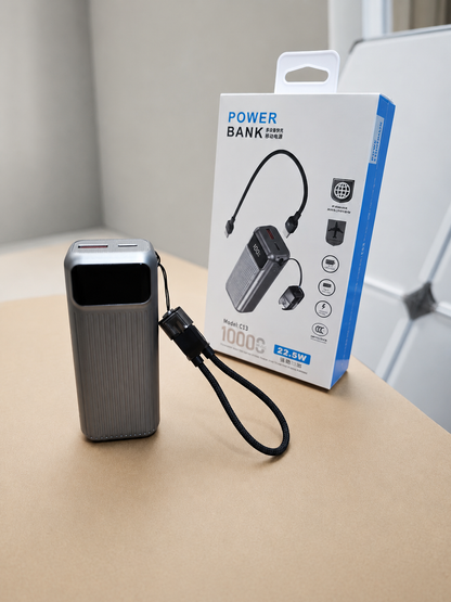 Power Bank C13 10,000mAh 22.5W Carga Rápida con Cables Integrados y Pantalla Digital