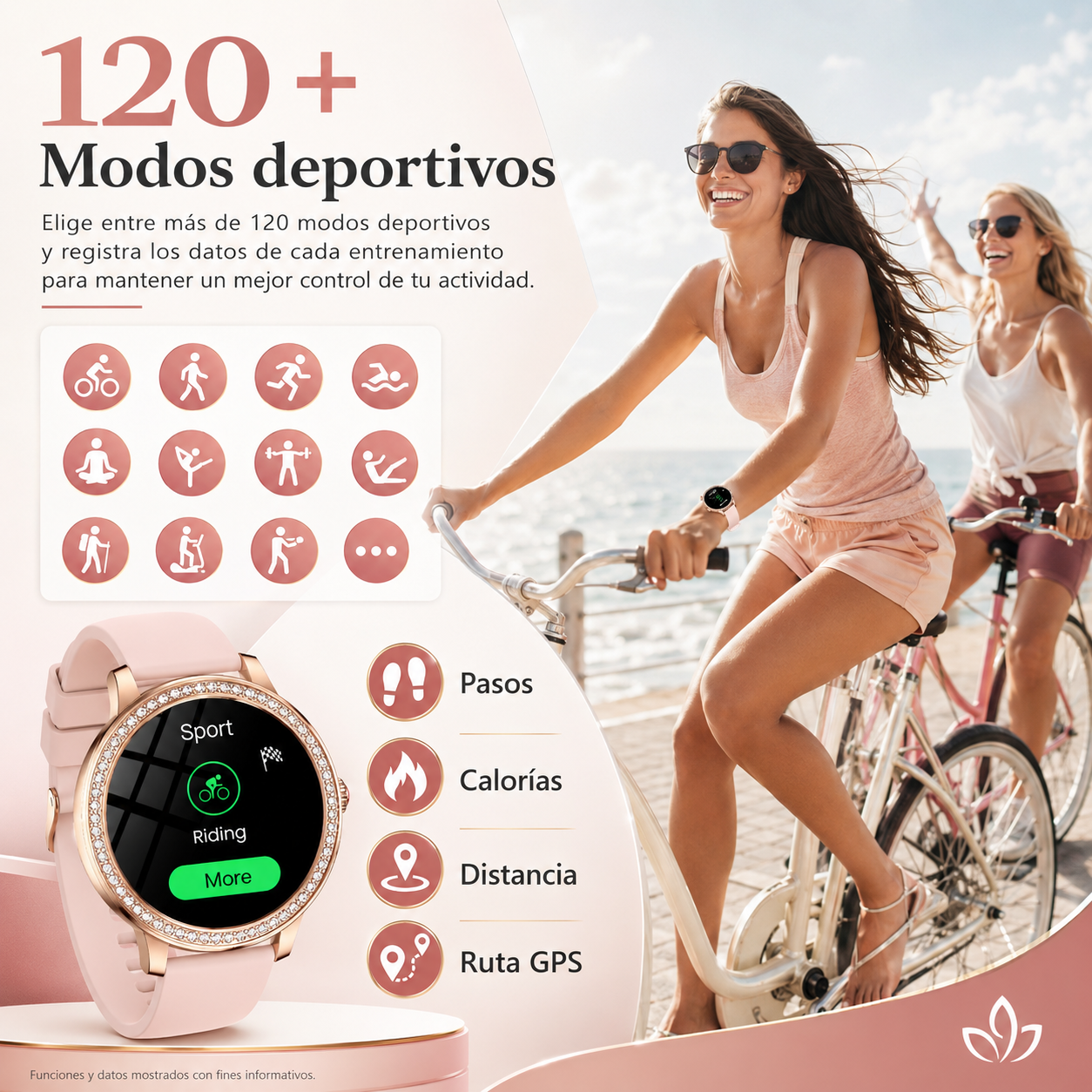 Combo Smartwatch Elegante para Dama Rosé + Audífonos G-Tide L42 Rosa + Bocina Bluetooth Sanag X6S
