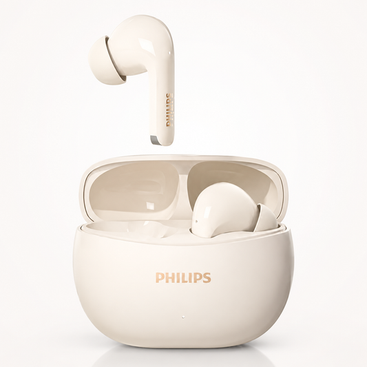 Audífonos Bluetooth Philips TAT1320WT True Wireless Blancos con Micrófono IA y Estuche de Carga