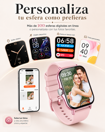 Smartwatch con Llamadas Bluetooth, Pantalla HD 1.75”  FM13 , Asistente de Voz y Modos Deportivos Rosa