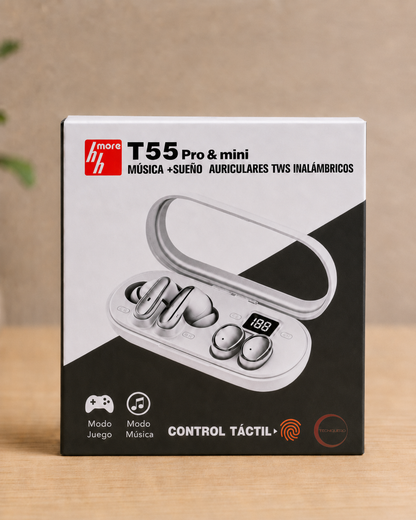 Audífonos 2 en 1 HH More T55 Pro & Mini TWS Inalámbricos Bluetooth con Control Táctil