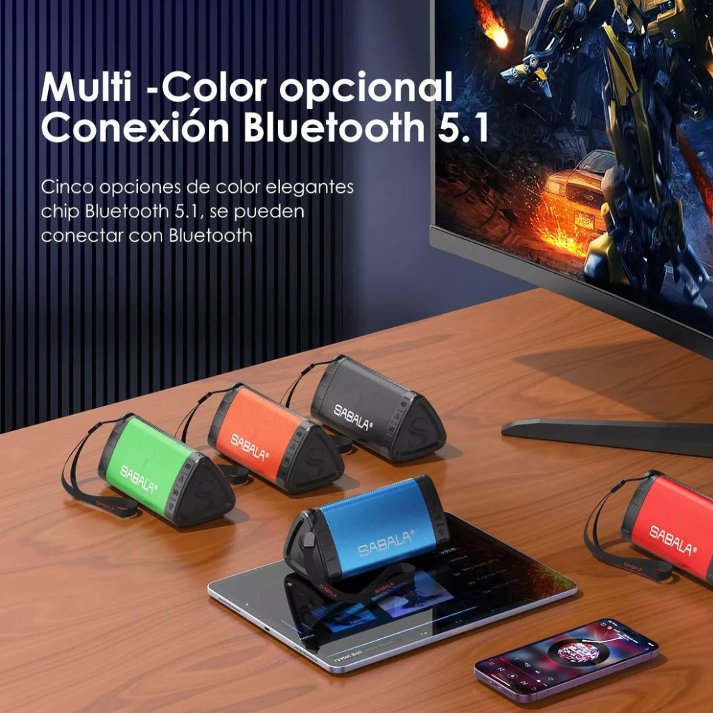 Bocina Portátil Sabala 901, audio potente y claro, bluetooth 5.1, 10W. Negra.