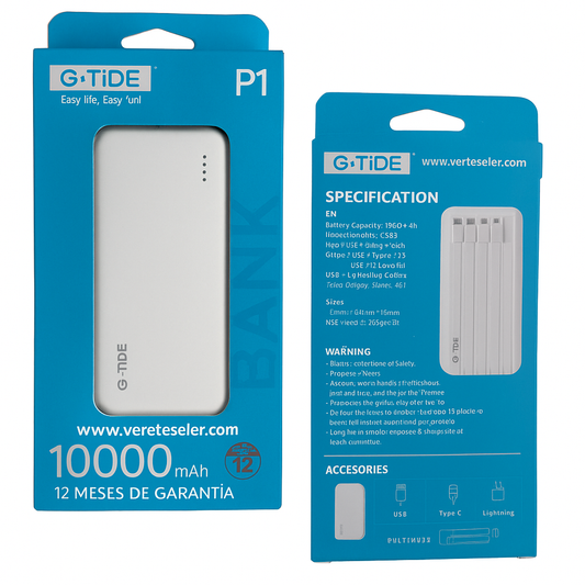 Power Bank 10000Mha P1 G-tide. BLANCO