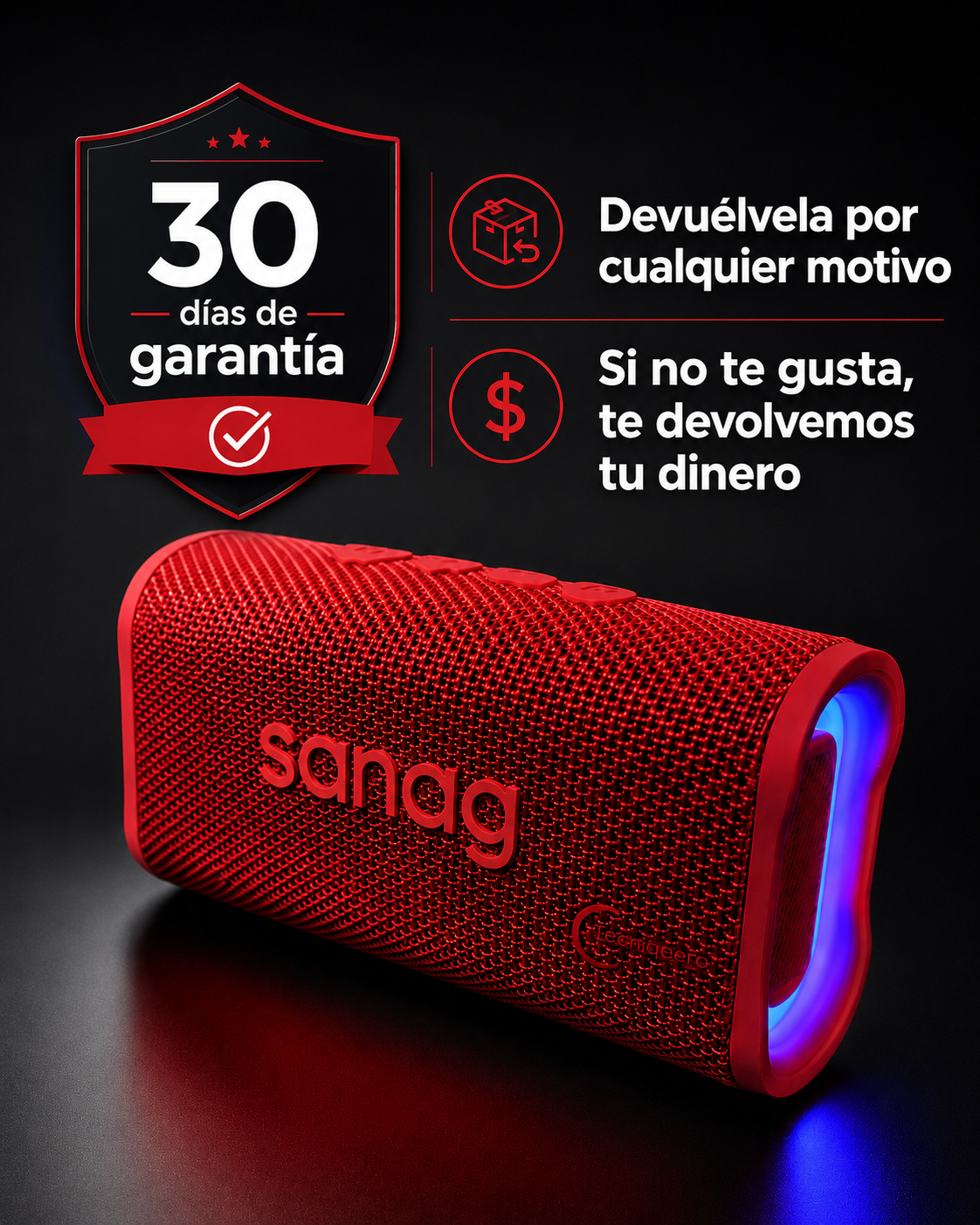Bocina Portátil Sanag M15 Roja Bluetooth 5.4 con Luces RGB, 10W y Resistente al Agua