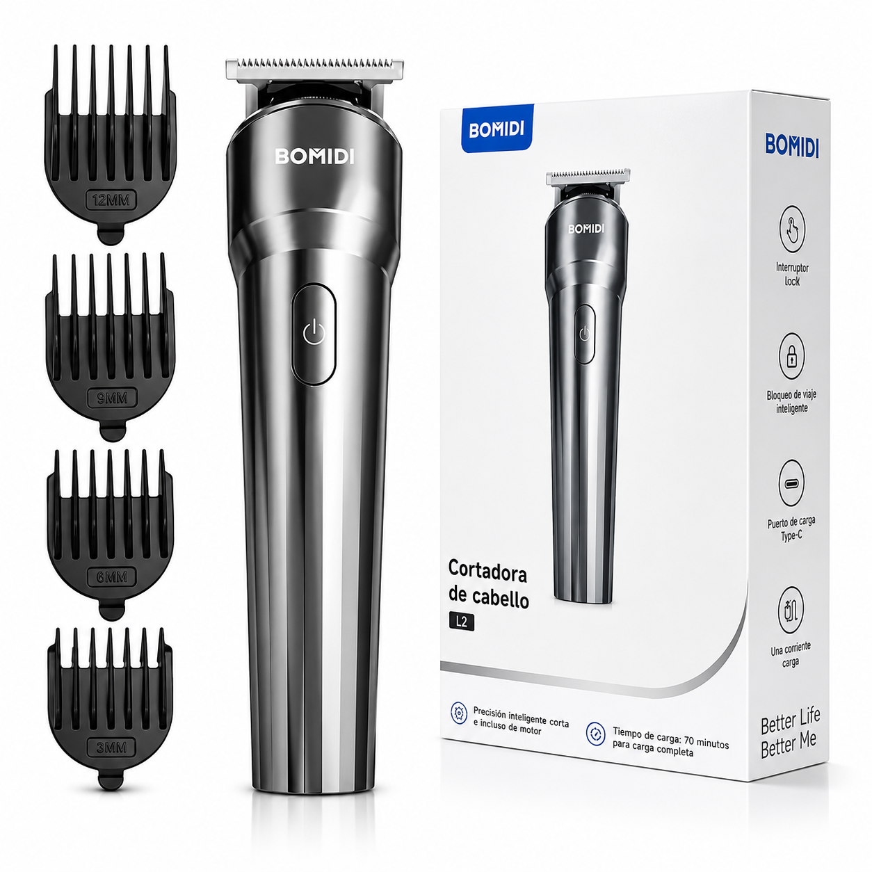 Combo BOMIDI L2 Cortadora de Cabello Recargable + Mini Afeitadora G05 Portátil