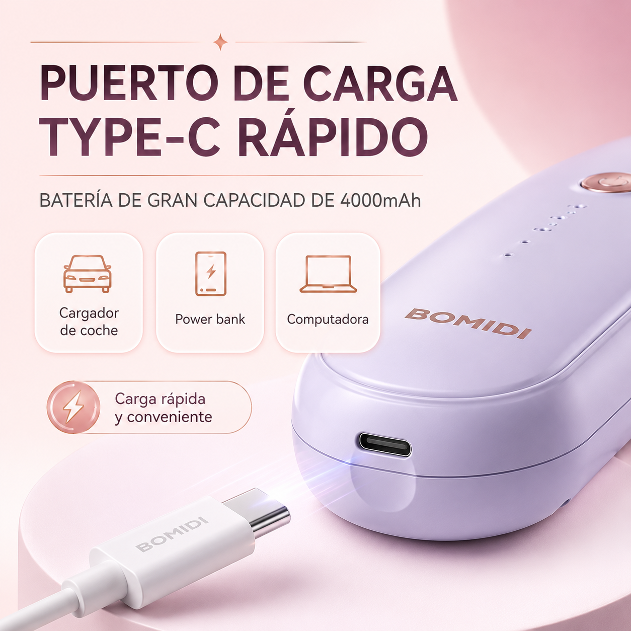 Cepillo Alisador Inalámbrico Alaciador Bomidi HB2 USB-C 4000mAh con 4 Temperaturas