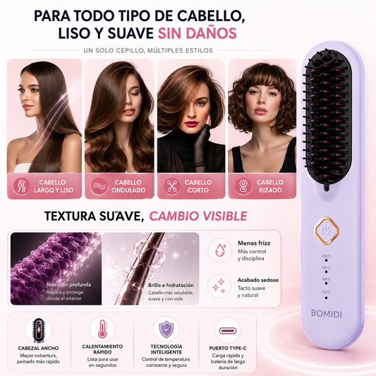 Cepillo Alisador Inalámbrico Alaciador Bomidi HB2 USB-C 4000mAh con 4 Temperaturas