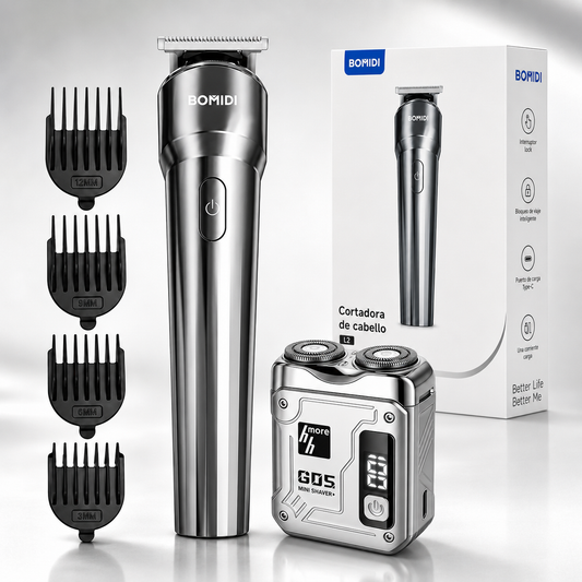 Combo BOMIDI L2 Cortadora de Cabello Recargable + Mini Afeitadora G05 Portátil
