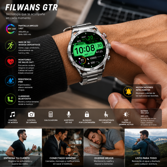 Smartwatch Filwans GTR AMOLED con Llamadas Bluetooth + Bocina Sanag X6S EXTRA BASS con Hasta 24 Horas de Batería