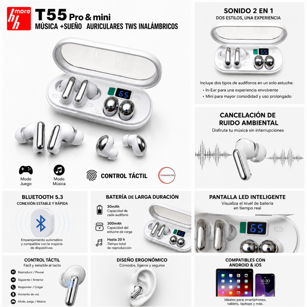 SMARTWACTH G-TIDE R6 PRO (GRIS) + BOCINA SANAG M15 (BEIGE) +  AUDIFONOS HH MORE T-55 (PLATA)