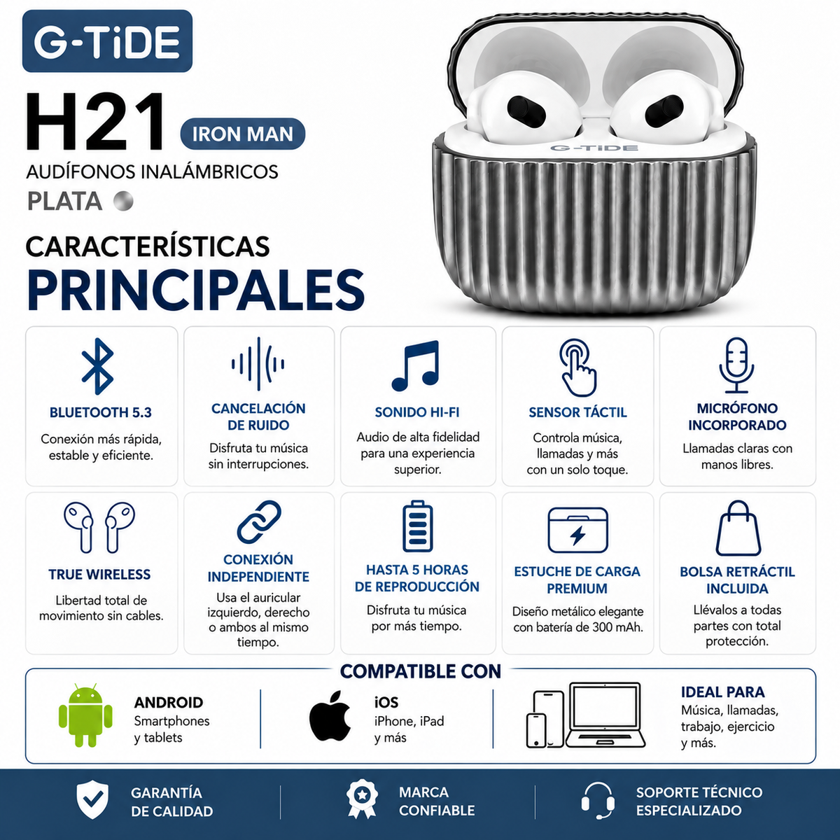 SMARTWACTH G-TIDE R6 PRO (GRIS) + BOCINA G-TIDE SV-30 + AUDIFONOS G-TIDE H21 (METAL)