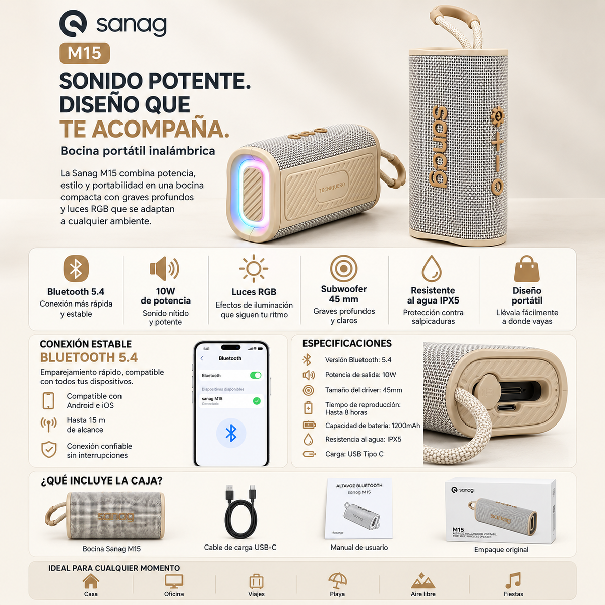 SMARWATCH HONOR CHOICE 2 EPIC AMOLED + AUDIFONOS SABALA ST-765 (BLANCO) + BOCINA SANAG M15 (BEIGE)