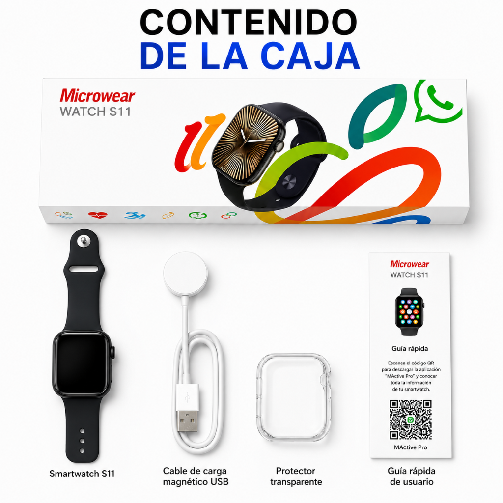 SMARTWATCH MICROWEAR S11 + AUDIFONOS G-TIDE OWS8 NEGRO