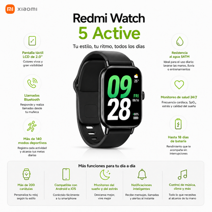 Redmi Watch 5 Active con Llamadas Bluetooth y Hasta 18 Días de Batería + Bocina Sanag X6S EXTRA BASS con Hasta 24 Horas de Reproducción