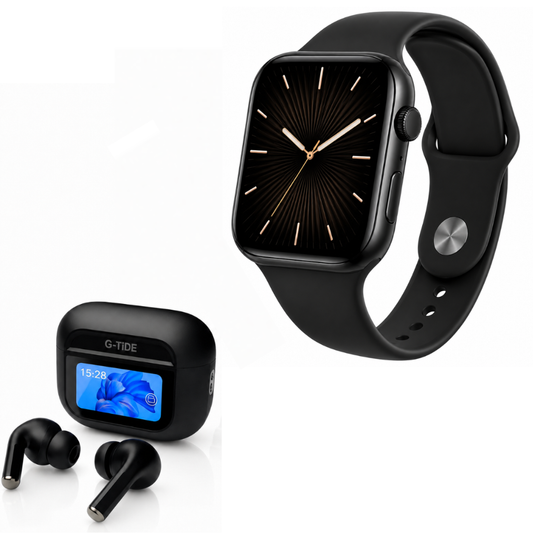 SMARTWATCH MICROWEAR S11 + AUDIFONOS G-TIDE OWS8 NEGRO