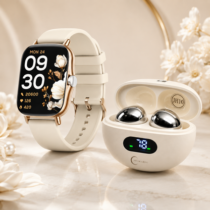 Combo Smartwatch Futurem FM13 + Audífonos HH More Mini T35 Bluetooth Ultra Compactos Dorados