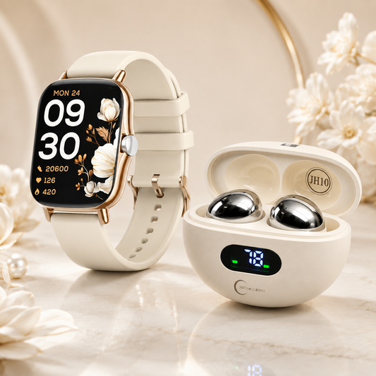 Combo Smartwatch Futurem FM13 + Audífonos HH More Mini T35 Bluetooth Ultra Compactos Dorados