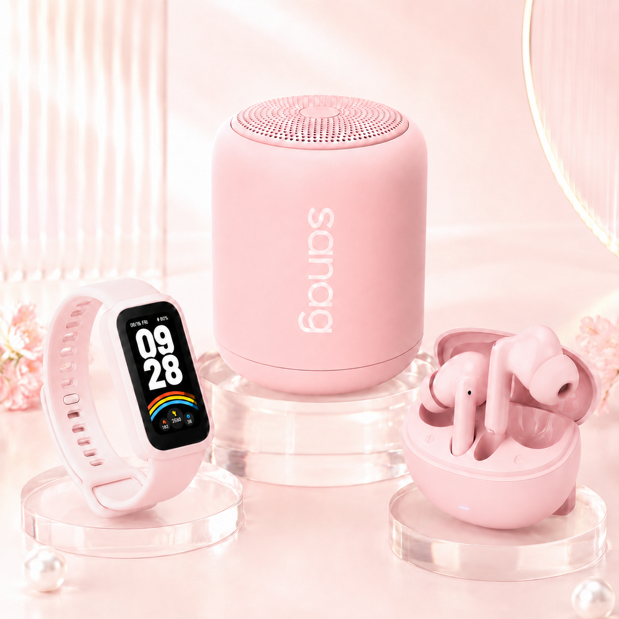 Combo Smartband Xiaomi Redmi 9 Active Rosa + Audífonos G-Tide L42 + Bocina Sanag X6S Bluetooth