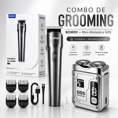 Combo BOMIDI L2 Cortadora de Cabello Recargable + Mini Afeitadora G05 Portátil