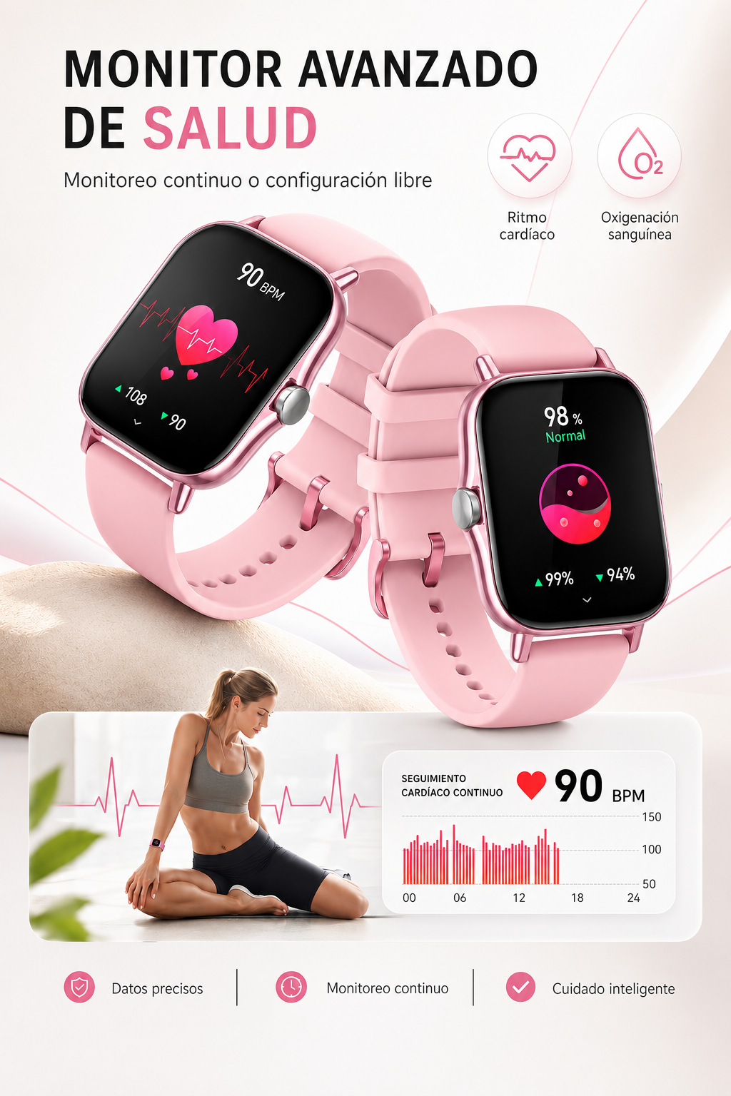 Smartwatch con Llamadas Bluetooth, Pantalla HD 1.75”  FM13 , Asistente de Voz y Modos Deportivos Rosa