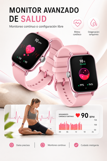 Smartwatch con Llamadas Bluetooth, Pantalla HD 1.75”  FM13 , Asistente de Voz y Modos Deportivos Rosa