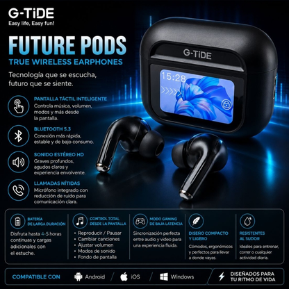 AUDIFONOS G-TIDE FUTURE POD + SMARWATCH HONOR CHOICE 2 EPIC AMOLED